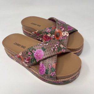 JOHNNY WAS Jenna X Band Floral Crisscross Platform Sandals Size 7